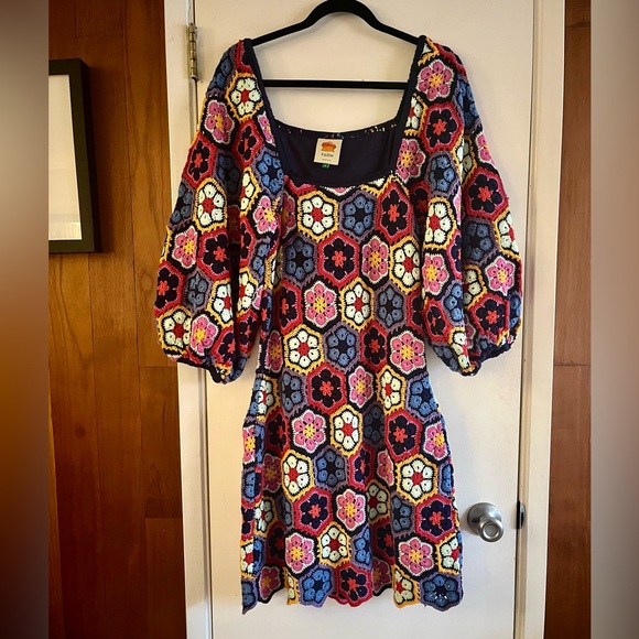 Anthropologie Farm Rio Crochet Floral Mini Dress - Picture 2 of 5